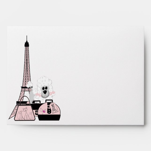 Pink Black Eiffel Tower Paris Poodle Envelope (Front)