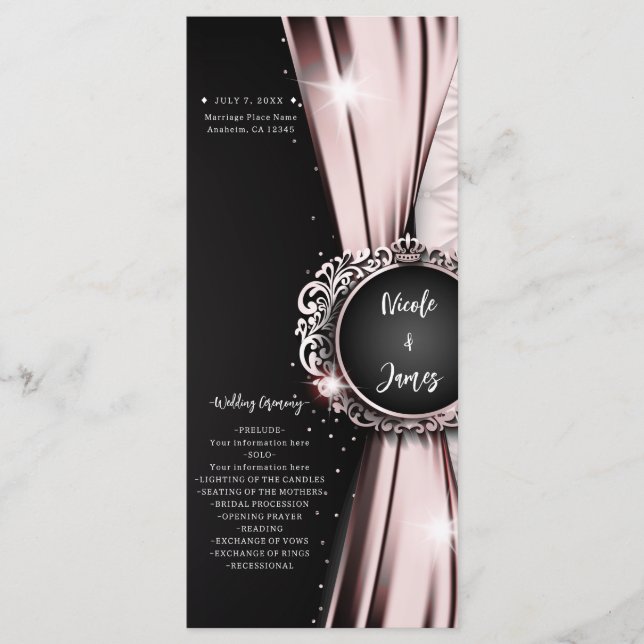 Pink & Black Elegant Luxury Wedding Program Programme (Front)
