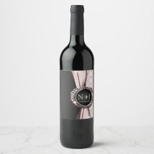 Pink & Black Elegant Luxury Wedding  Wine Label