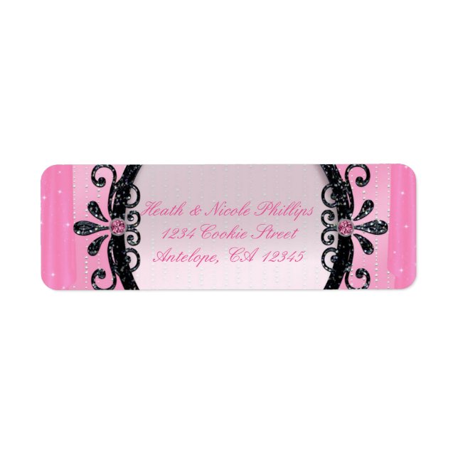 Pink & Black Fancy Frame Party Address Labels (Front)