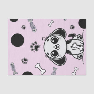 Pink & Black Fish Bones Puppy Dog Birthday Party  Tissue Paper