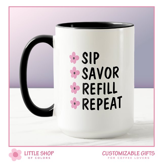 Pink Black Floral Coffee Lovers Customisable Mug (Creator Uploaded)