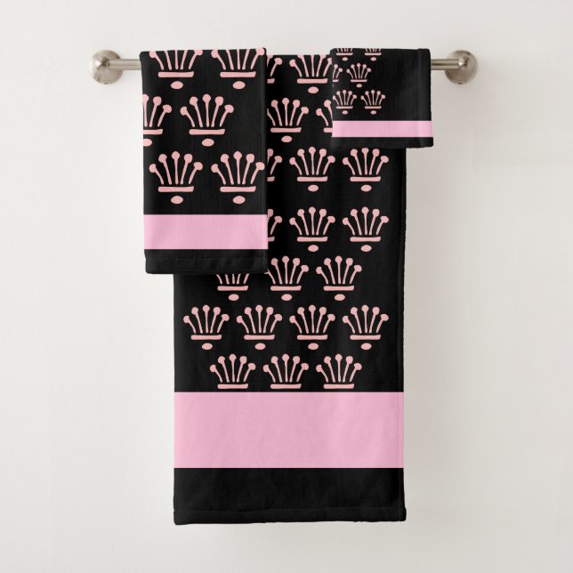 Pink Black Floral Crowns  Bath Towel Set (Insitu)