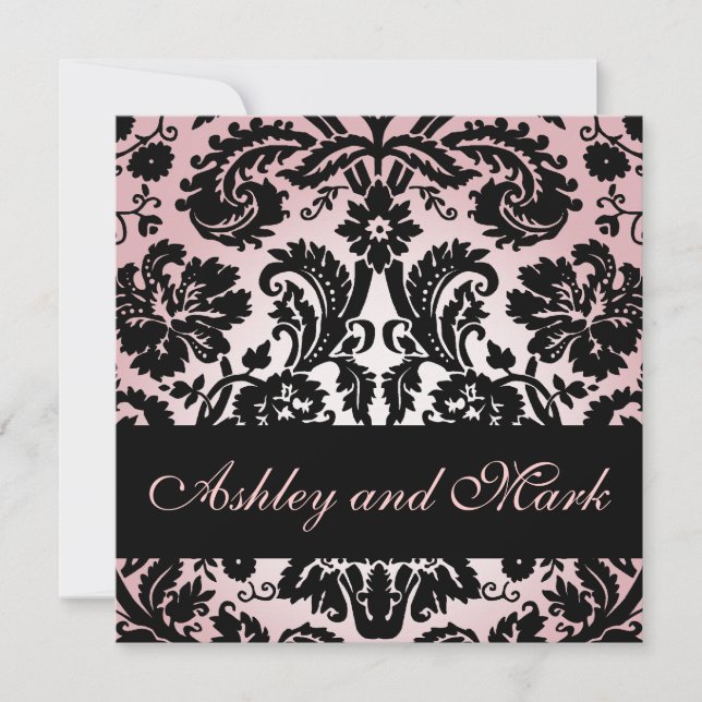 Pink Black Floral Damask Wedding Invitation (Front)