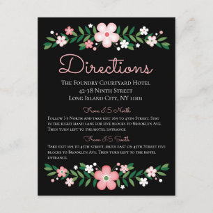 Pink & Black Floral Directions Wedding Flowers Enclosure Card