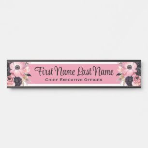 Pink Black Floral Office Door Signs Name Plate