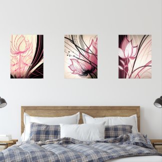 Pink & Black Floral Wall Art – Set of 3 Prints