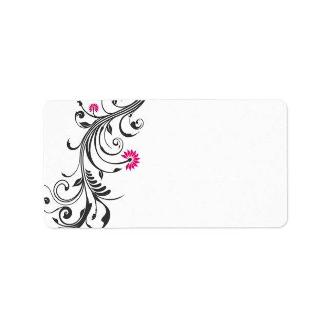 Pink Black Floral Wedding Blank Address Label (Front)
