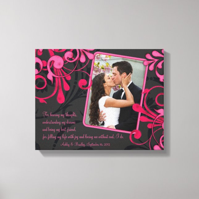 Pink Black Floral Wedding Photo Template Canvas (Front)