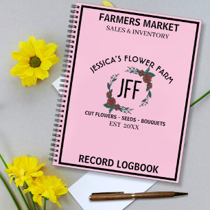 Pink & Black Flower Farm Market Record keeping Notebook