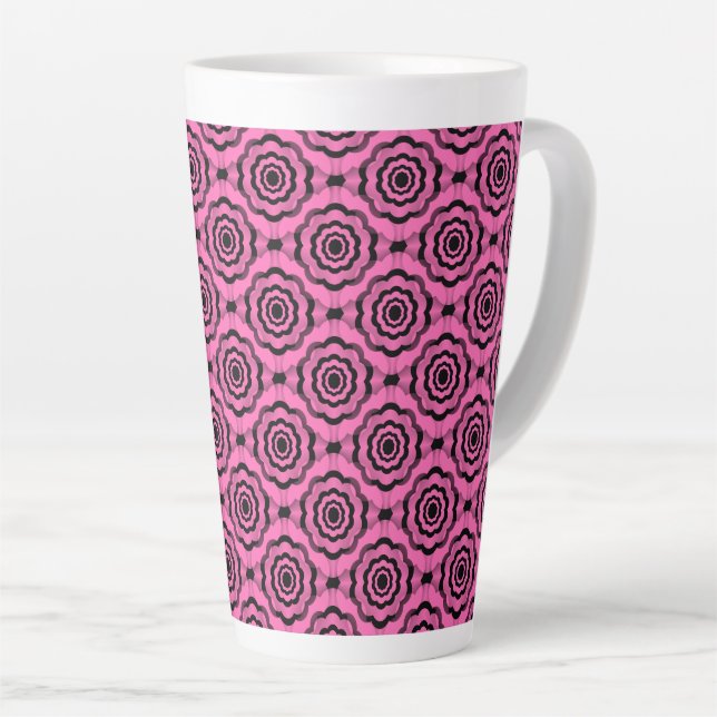 Pink Black Flower Seamless Pattern Latte Mug (Right Angle)