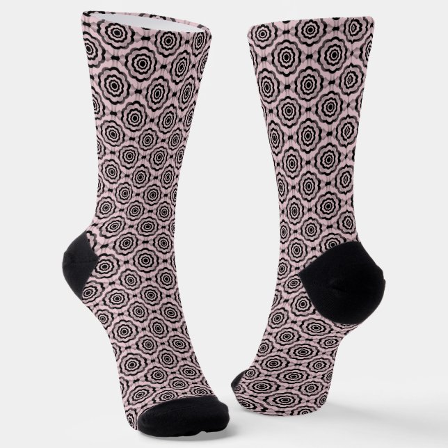 Pink Black Flower Seamless Pattern Socks (Angled)