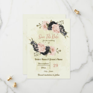 pink & black flowers botanical wedding save the date