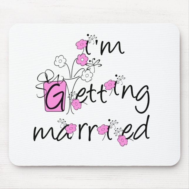 Pink/Black Flowers Getting Married Mouse Pad (Front)