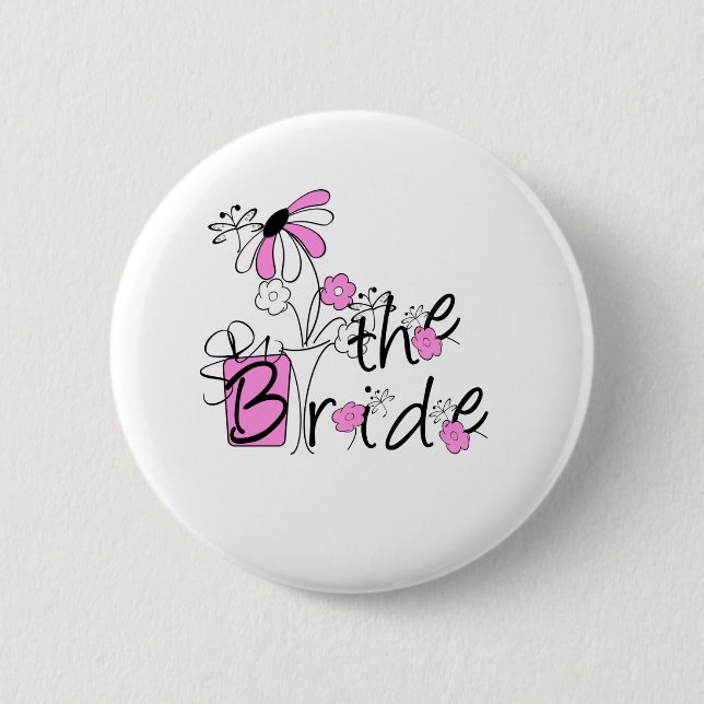 Pink/Black Flowers The Bride 6 Cm Round Badge (Front)