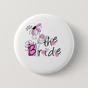 Pink/Black Flowers The Bride 6 Cm Round Badge