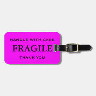 Pink Black Fragile Handle with Care Thank You Luggage Tag