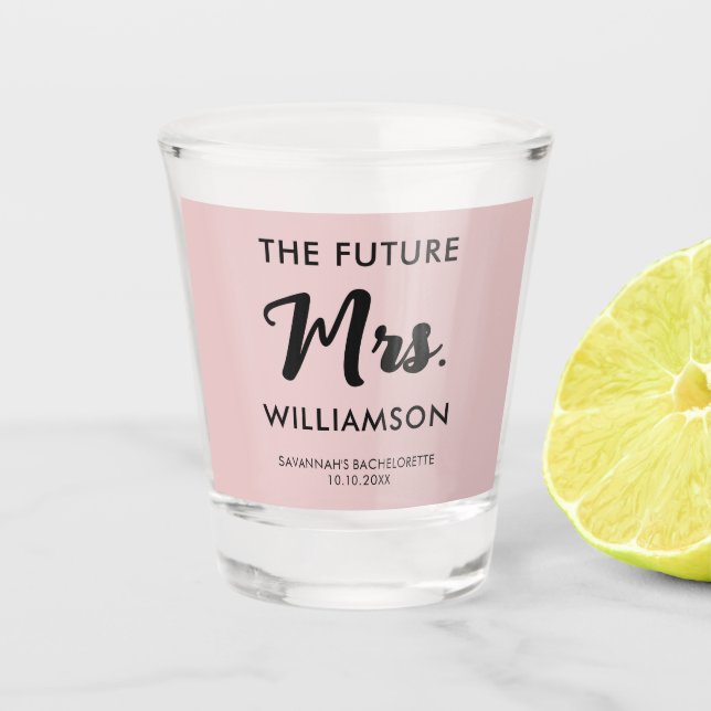 Pink Black Future Mrs Last Name Celebration Party Shot Glass (Front)