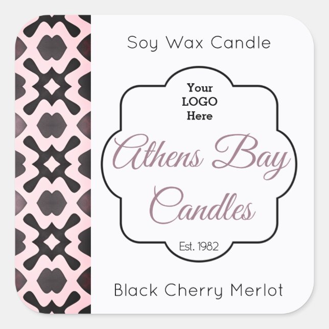 Pink & Black Geometric Candle Product Label (Front)