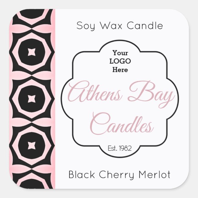 Pink & Black Geometric Candle Product Label (Front)