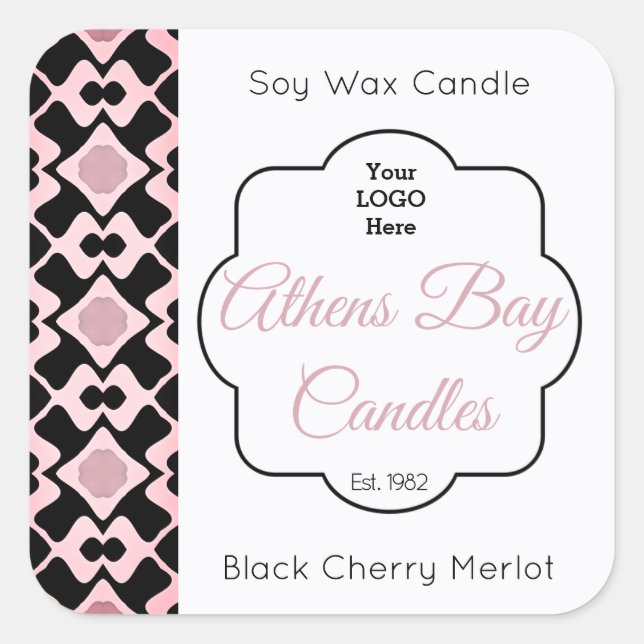 Pink & Black Geometric Candle Product Label (Front)