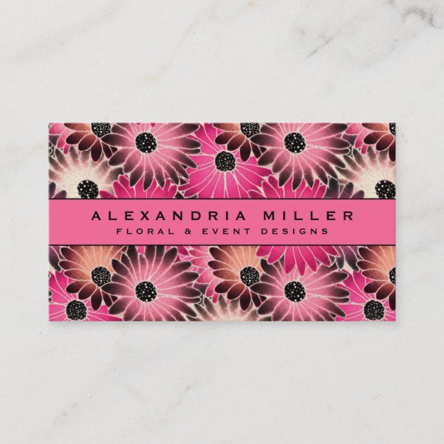 Pink & Black Gerbera Daisies Business Card (Front)