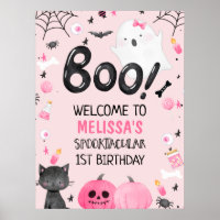 Pink Black Girl Boo Halloween Birthday Welcome