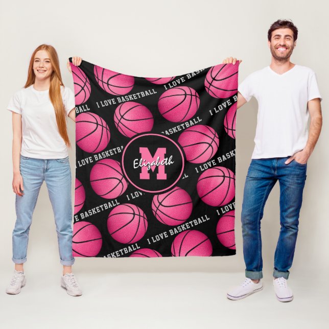 pink black girls sports room I love basketball Fleece Blanket (In Situ)
