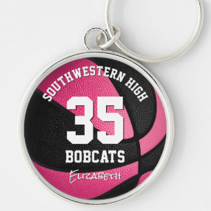pink black girls sports team name basketball key ring
