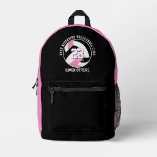 pink black girls teens volleyball team colors printed backpack