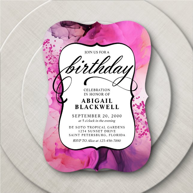 Pink Black Girly Birthday Invitation (Creator Uploaded)