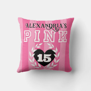 PINK & Black Girly Birthday Party Custom Age Cushion