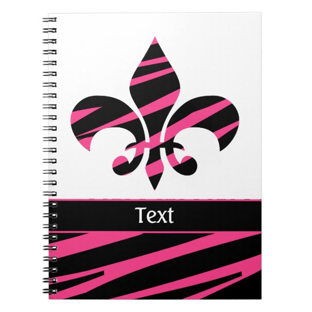 Pink Black Girly Fleur de Lis Zebra Pattern Spiral Notebook (Front)