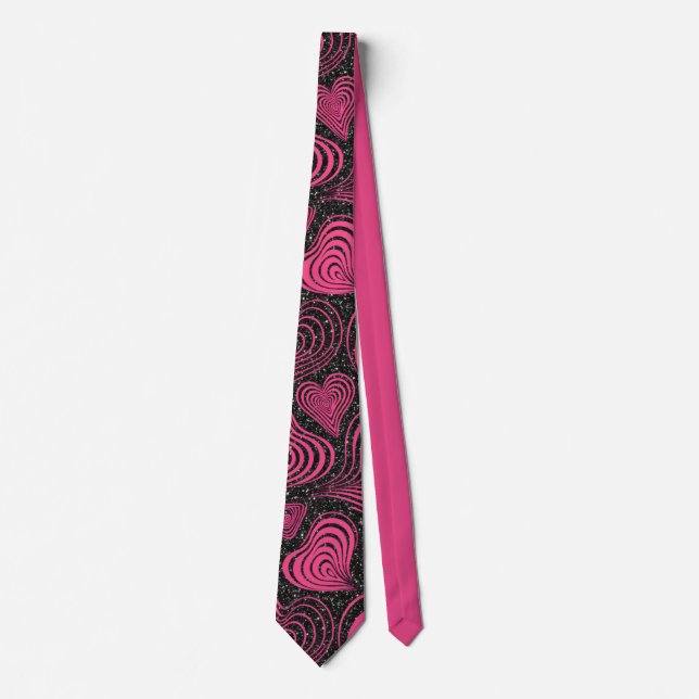 Pink Black Glam Abstract Heart Design Tie (Front)