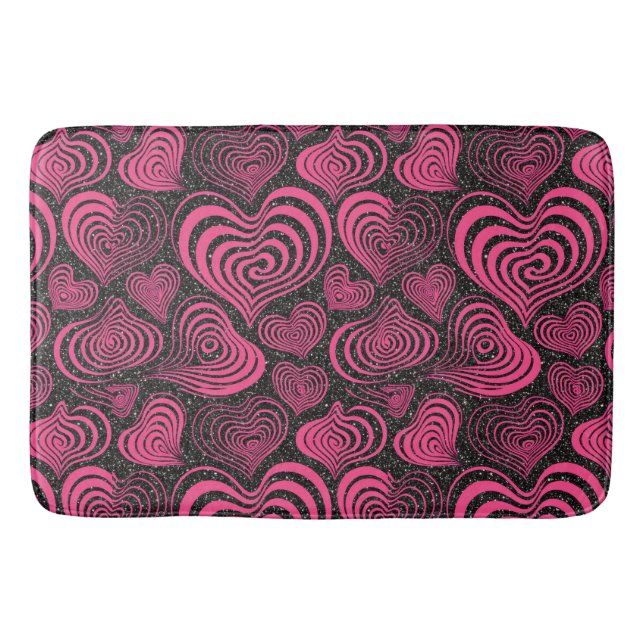 Pink Black Glam Abstract Heart Pattern Bath Mat (Front)