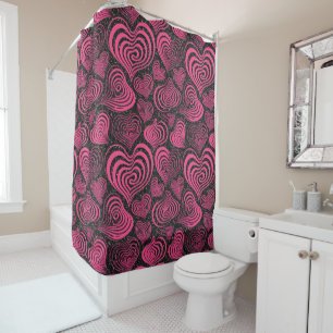 Pink Black Glam Abstract Heart Seamless Pattern Shower Curtain