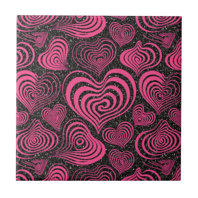 Pink Black Glam Abstract Heart Seamless Pattern Tile (Front)