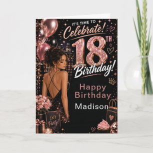 Pink Black Glam Eighteenth Birthday Card