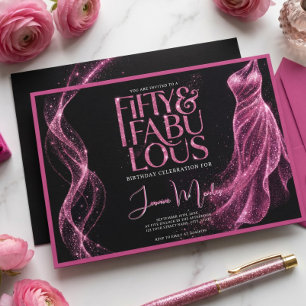 Pink Black Glitter 50 & Fabulous Elegant Birthday  Invitation