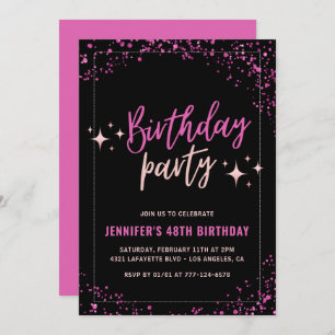 Pink Black Glitter Glam 48th birthday Party Invitation