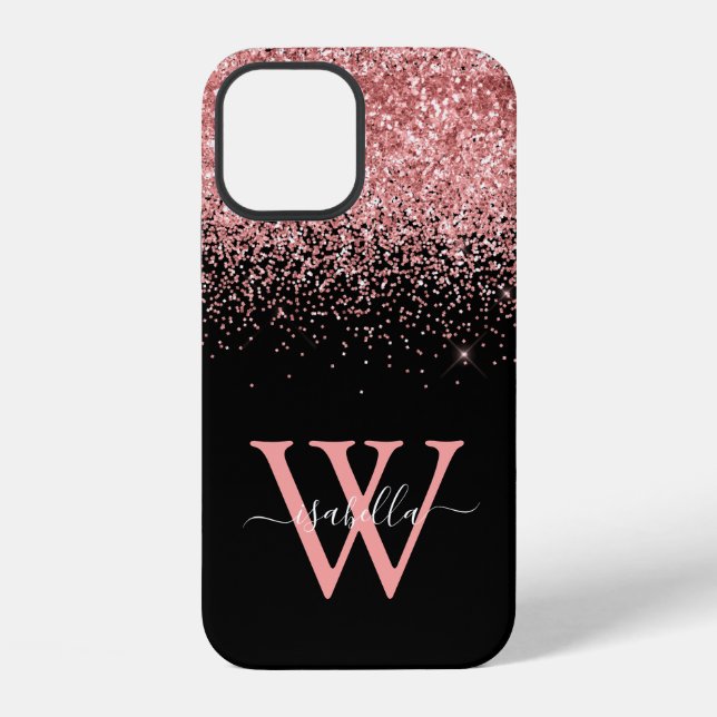 Pink Black Glitter Script Name iPhone Case (Back)