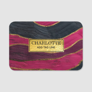 Pink Black Gold Abstract Luxury Magenta Marble Name Tag