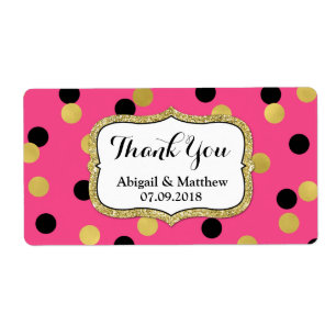 Pink Black Gold Confetti Wedding Labels