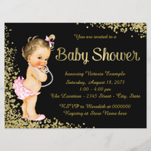 Pink Black Gold Foil Glitter Girl Baby Shower Invitation