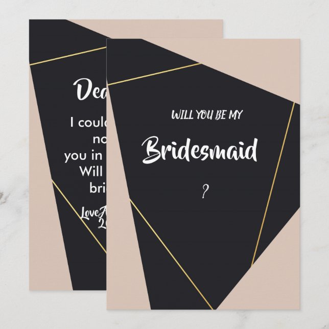 Pink black  & gold geometric  Bridesmaid Invitation (Front/Back)