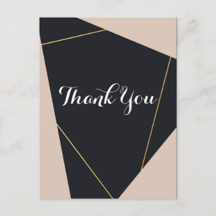 Pink black  & gold geometric Thank you Postcard