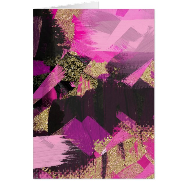 Pink Black Gold Glitter Modern Brush Glam Grunge (Front)