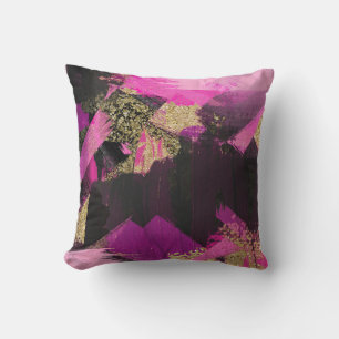 Pink Black Gold Glitter Modern Brush Glam Grunge Cushion