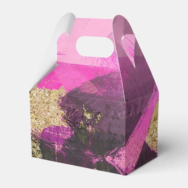Pink Black Gold Glitter Modern Brush Glam Grunge Favour Box (Front Side)