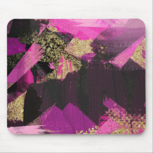 Pink Black Gold Glitter Modern Brush Glam Grunge Mouse Pad